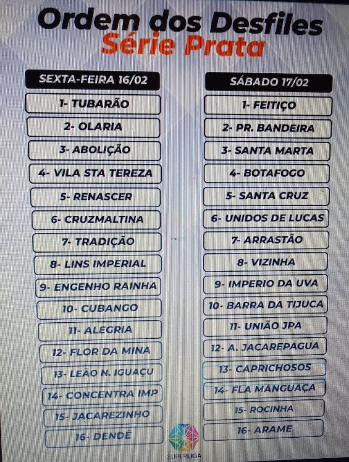 Conheça a ordem de desfiles da Série Prata