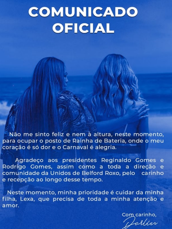 Darlin Ferrat deixa posto de Rainha da Inocentes após a fatalidade com a sua filha Lexa